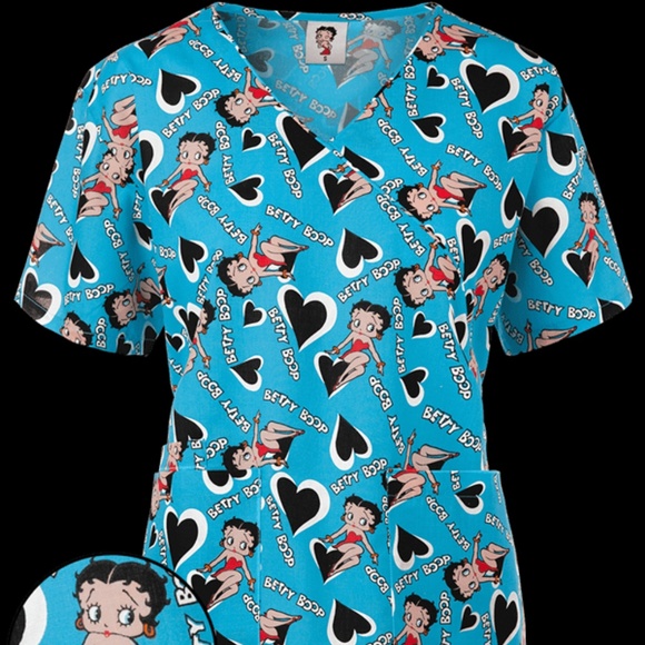 BETTY BOOP Tops - BETTY BOOP BLUE COTTON/POLY SCRUB TOP